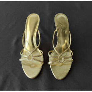 The Touch of Nina Gold Rhinestone Slip-On Heels – Women’s‎ Size 10M